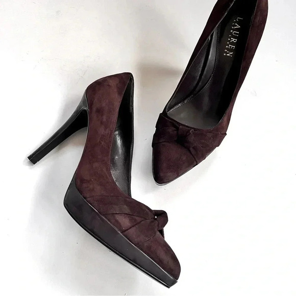 Lauren Ralph Lauren Chocolate Brown Suede Platform Pumps High Heels Size 7.5 - Picture 6 of 15